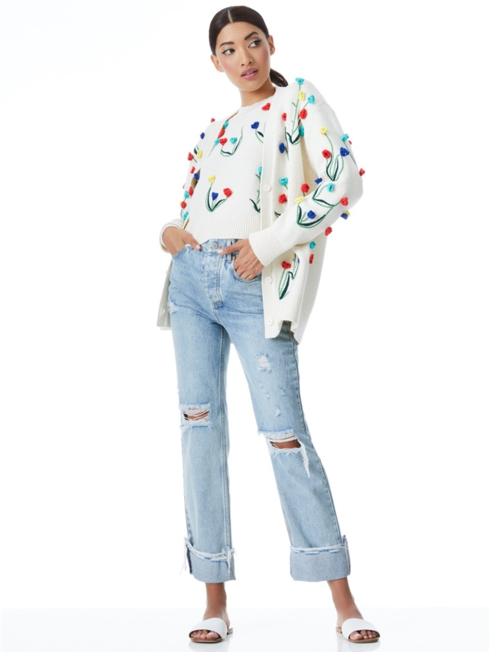 Alice + Olivia Bradford Floral Embroidered Cardigan